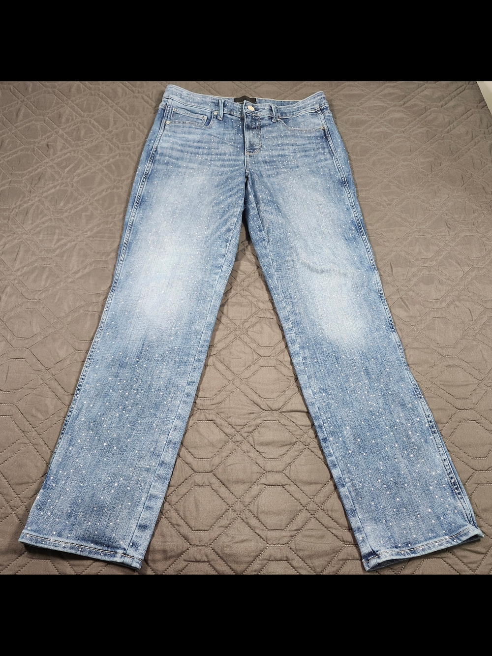 White House Black Market High-Rise Straight Jeans All-over rhinestones Size 8